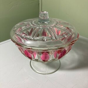 Vintage Glass Candy Dish with Pink Accents